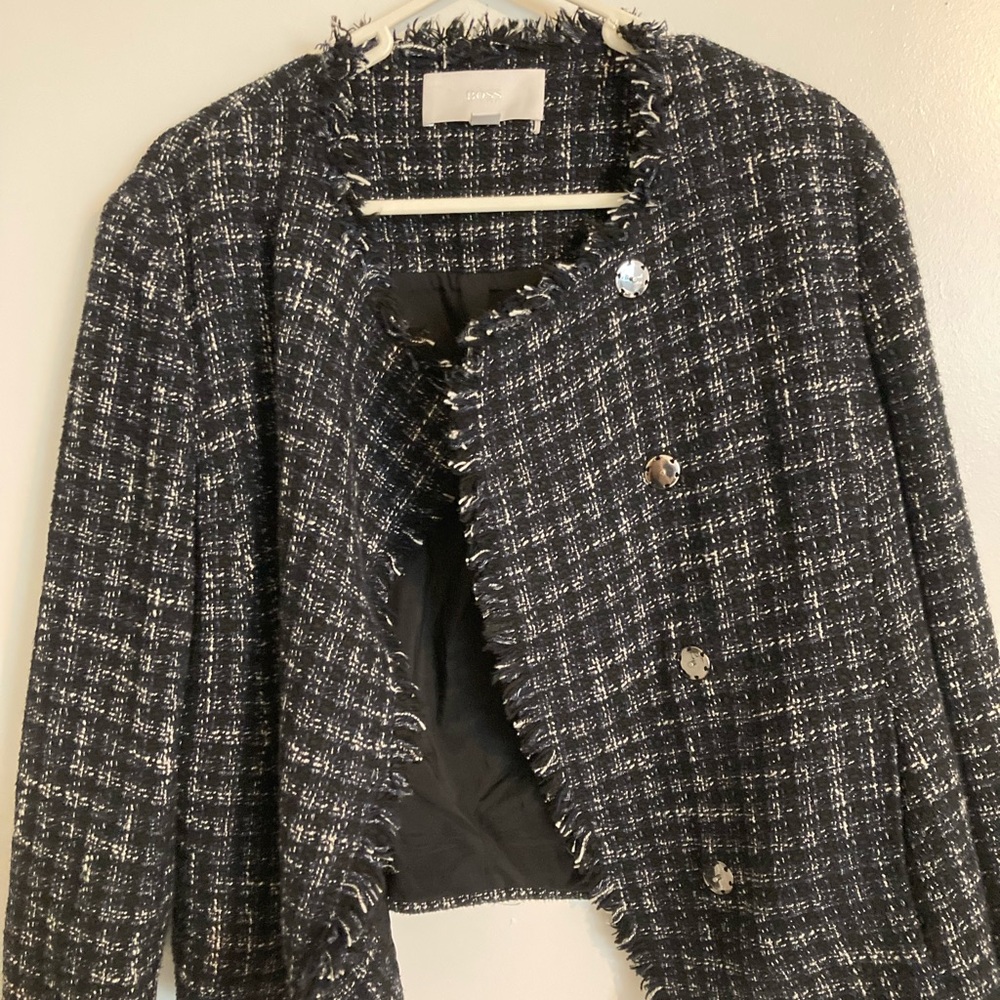 Hugo Boss Navy and White Textured Blazer